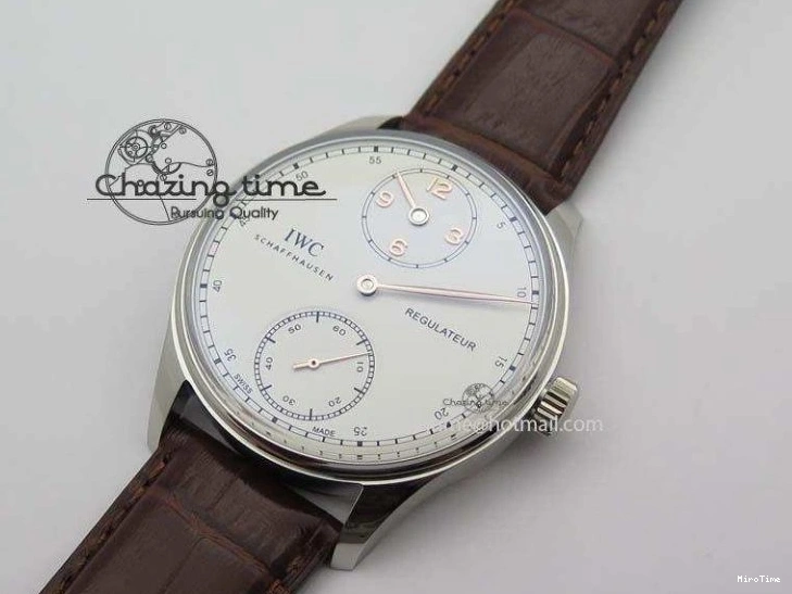 MIROTIME 0507 Sustainable Portuguese IW5444 SS White Dial RG Numbers On Brown Leather Strap A 7256